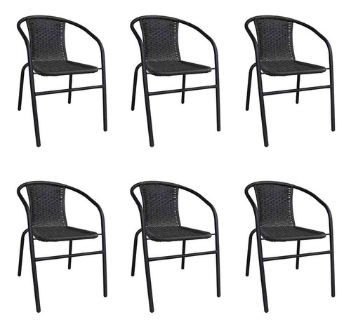 Silla Exterior Apilable Símil Rattan Plástico Pack X6 Un Color Negro Rayado