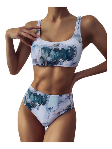 Conjunto De Ropa De Playa De Dos Piezas Con Estampado De Bik