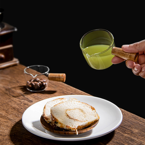 Vaso De Leche Pequeño Con Mango De Madera De Vidrio De Boros