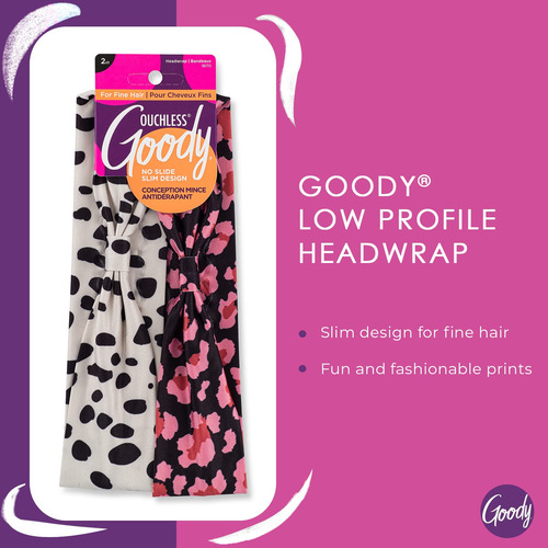 Headwraps Goody De Perfil Bajo Para Cabello Fino, 2 Guepardo