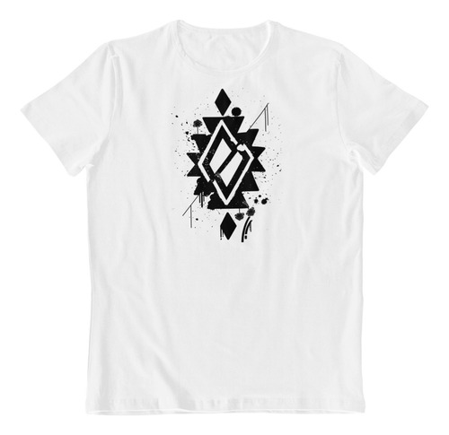 Dtf - Polera Blanca Algodon - Mapuche Simbolo Art En B/n