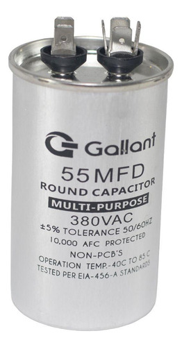 Capacitor Cbb65 Gallant 55mf +-5% 380 Vac Gcp55s00a-ix380