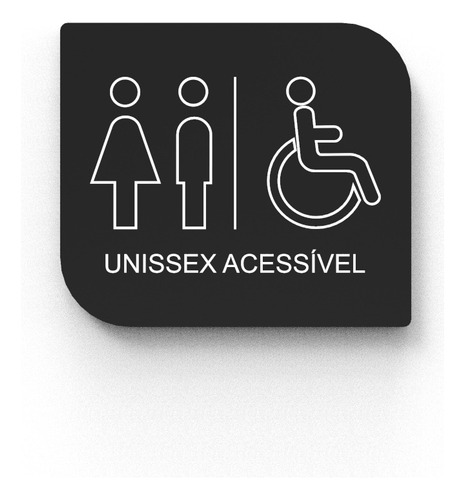 Placa Banheiro Unissex Cadeirante Acessível Cinza Claro