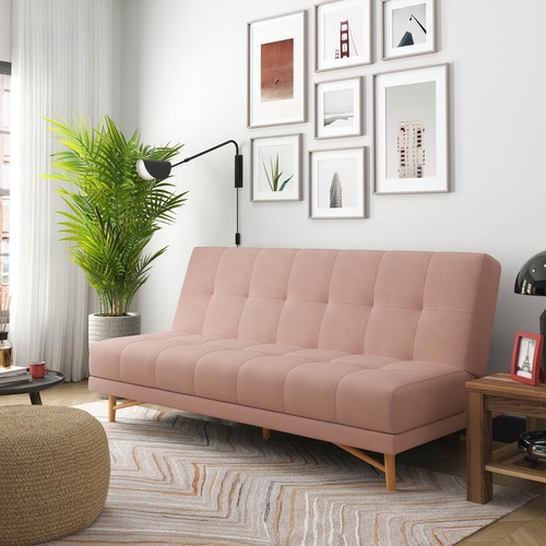 Sofá Cama Premium 3 Lugares Bossa Nova 190cm Linho Rosê