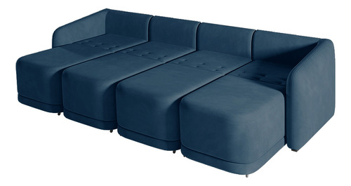 Sofá Cama Retrátil E Reclinável 356cm Veludo Azul Marinho