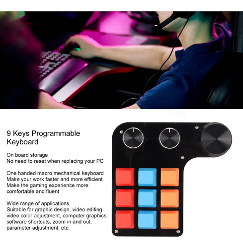 Mini Teclado Mecânico Macro De 9 Teclas Programável E 3 Botõ