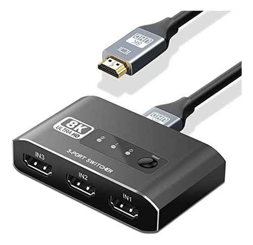Switch Hdmi 2.1 4k 120hz, Selector 3x1 Para Consolas De Vide
