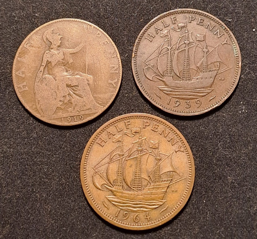 Inglaterra X 3 Monedas 1/2 Penny Incluye Half Penny 1936. (Usado)