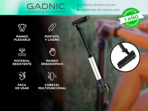 Inflador De Mano Portátil Gadnic Aluminio De Bicicletas