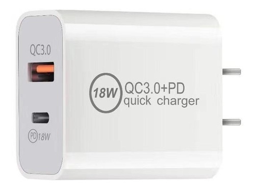 Imagen 1 de 2 de Taco Cargador iPhone 12 1 Usb 1 Tipo C 18w Carga Rapida
