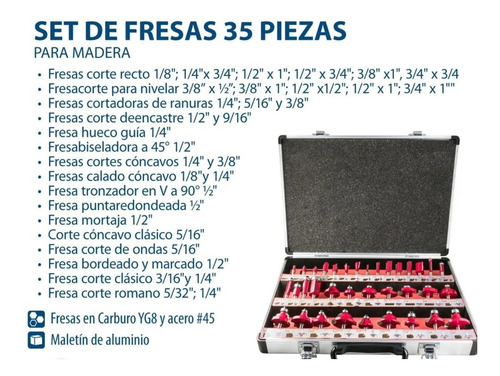 Imagen 3 de 10 de Set De Fresas Omaha Sfr-35 Router P/madera 35 Piezas Ht