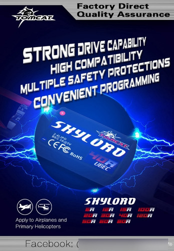Esc Speed Variador Tomcat Skylord Motor Brushless 40a Ubec