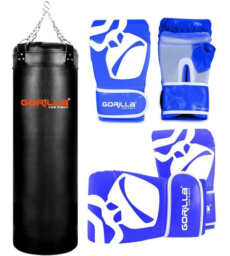 Saco De Pancada 120 Cm + Luva Pro Adulta + Infantil Gorilla Cor Azul