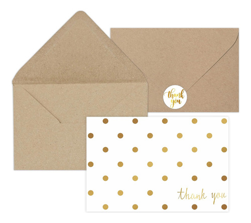 24 Gold Foil Thank You Cards With Kraft Envelopes And Sticke