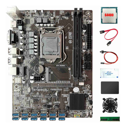 Placa Madre B250c 12usb Btc Mining Lga1151+g4400+4g Ddr4