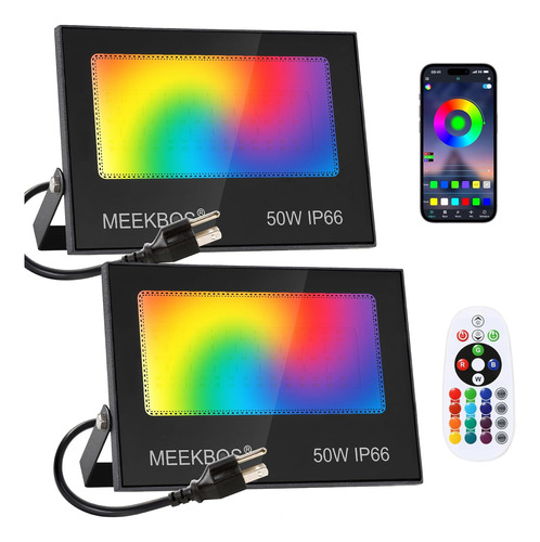 Paquete De 2 Reflectores Rgb De 50 W, Reflector Led Rgbw Par