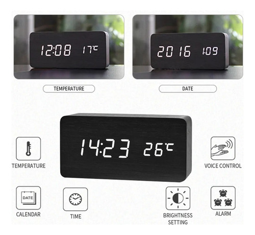 Reloj Despertador Digital De Madera, Reloj Despertador Led