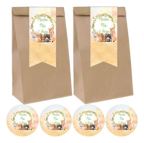 Cotillon Personalizado Animalitos Bosque Nene Bolsitas X 20