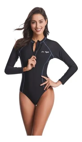 Vestido De Baño Enterizo Manga Larga Tipo Body Surf Mujer