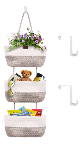 Over The Door Hanging Basket 3 Tiers Woven Cotton Rope