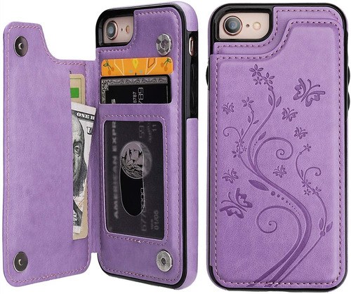 Funda Para iPhone 7/8/se 2020, Violeta/tarjetero/cuero