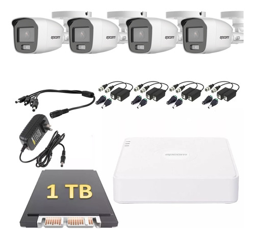 Kit 4 Cámaras Epcom Full Color 1080p Dvr 8 1 Tb Baluns