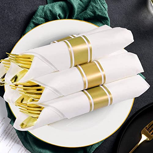 Juego De 100 Servilletas Y Cubiertos Desechables Dorados
