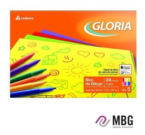 Block De Dibujo Gloria N°5 24 Hojas De 8 Colores