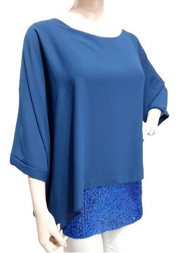 Imagen 3 de 7 de Blusa Gasa Fiesta Con Lentejuelas Talles Grandes Especiales