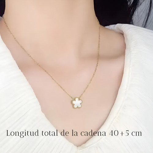 Collar Cadena Trébol 5 Hojas Oro 15 K Suerte Y Distincion Dorado Y Blanco