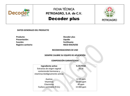Decoder Plus - Estimulante Hormonal Radicular Caja 12 L