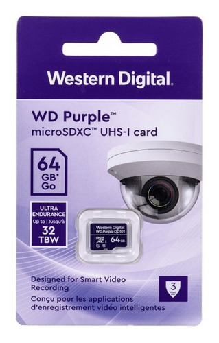 Imagem 2 de 3 de Cartão De Memória 64gb Micro Sd Wd Purple P/ Cftv Segurança