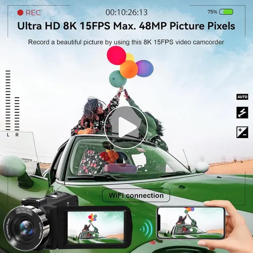 Video Camara 8k Camcorder 48mp 15fps Uhd Wifi Vlogging