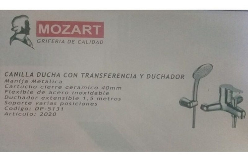 Imagen 3 de 4 de Grifería Ducha C/transferencia Mozart 2020 Duchador Externo