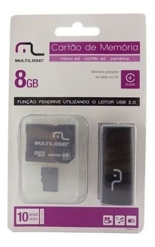 Imagem 3 de 3 de Cartão De Memória Micro Sd 8gb + Leitor Usb + Adaptador Sd