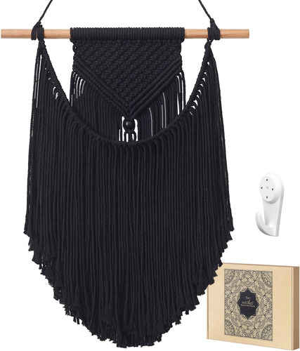 Tapiz De Macramé Negro Colgar Pared Decoración Boho D...