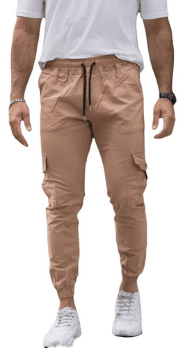 Pantalon Cargo Jogger Hombre Cintura Con Elástico Y Cordón 