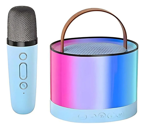 Parlante Karaoke K52 Portátil Bluetooth Rgb + Micrófono Celeste