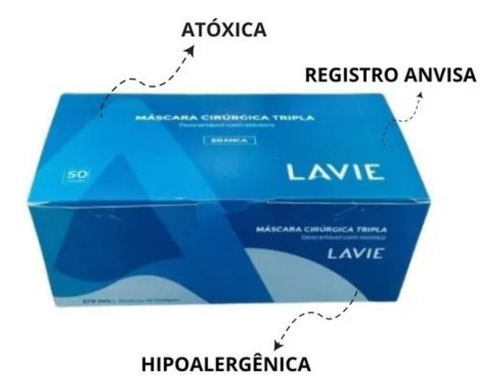 Máscara Cirúrgica Tripla Com Elástico E Clip Nasal - Lavie