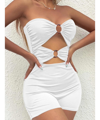 En Stock Abfa Shop Vestido Enterizo Strapless Escote Blanco