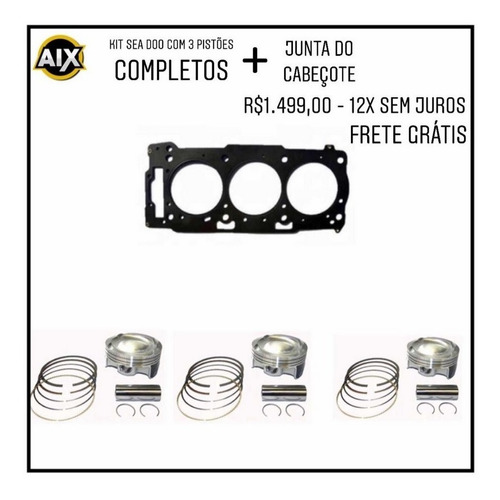 Kit Motor Sea Doo Jet Ski - 3 Pistões + Junta Gtx 255 / 260