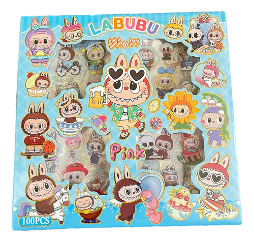Set 100 Stickers Labubu Caja Láminas Con Pegatinas