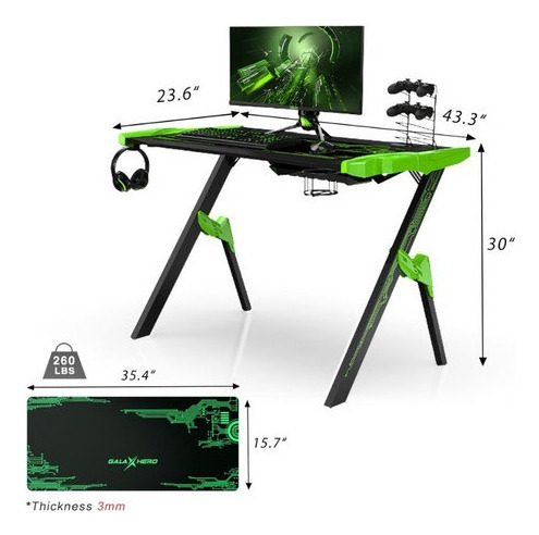 Escritorio Para Gamers Galaxhero Luces Led Rgb Geek Verde
