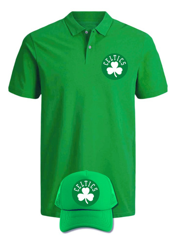 Camiseta Tipo Polo Boston Celtics Obsequio Gorra Serie Green