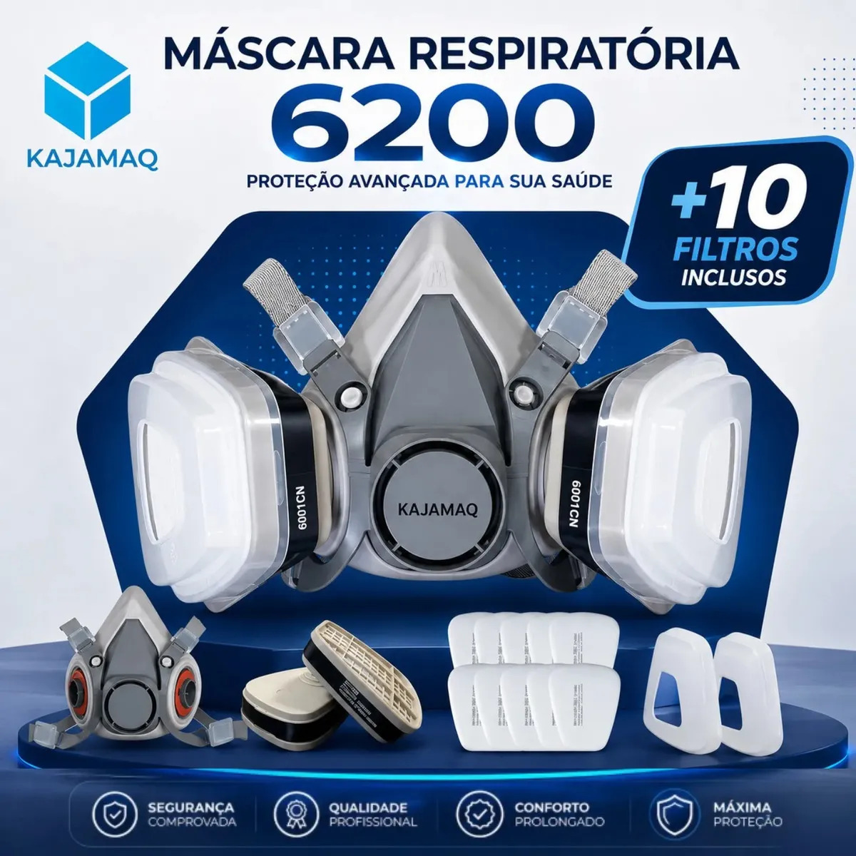Máscara Respirador 6200 + 10 Filtros Mecânico 5n11 Proteção Contra Gases, Poeira E Pintura