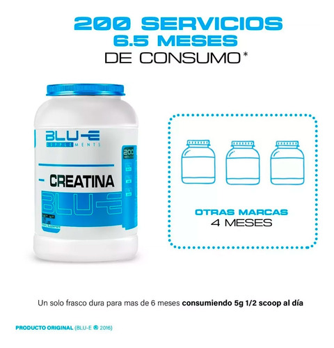 Creatina Blu-e Monohidratada 1k 200 Servicios Varios Sabores Natural