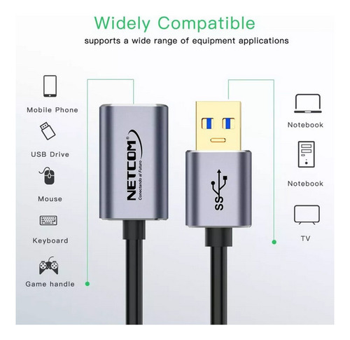 Cable Extensión Usb 3.0 Macho A Hembra 5gbps Netcom 5 Metros