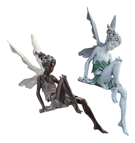 2x Fairy Estatua Yarda Césped Repisa Figurilla Patio