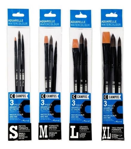 Campus Set 3 Pinceles Acuarela Y Tinta Xl