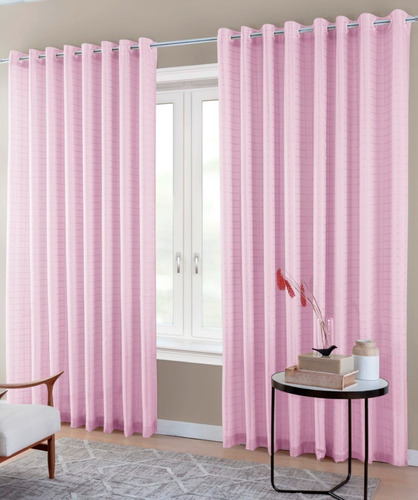 Cortina Blackout Pvc Com Tecido Voil Xadrez 2,80 X 2,70 Cor Rosa-claro